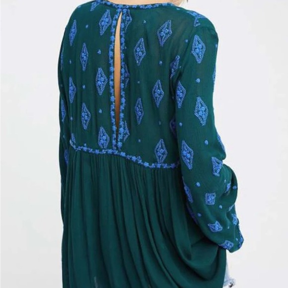 Free People | Diamond Teal and Blue Embroidered Tunic | Sz XS - Picture 1 of 11